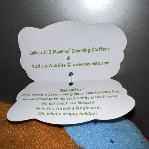 1998 Vintage New Meanies Shocking Stuffer Cold Turkey Beanie Plush With Tags Toy - Picture 7 of 7